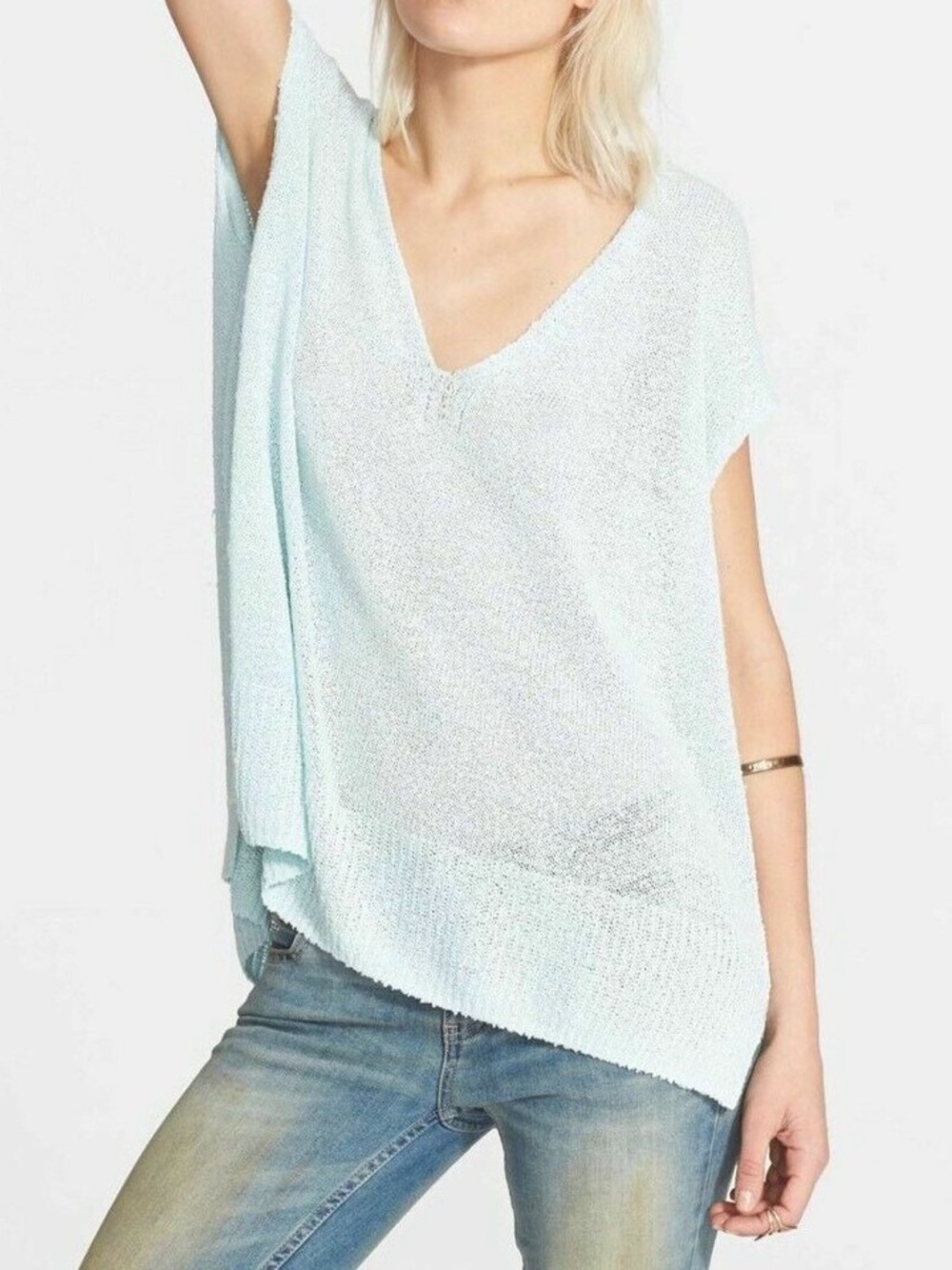 Free People Easy Tea V-Neck Sleeveless Sweater Top Mint Slouchy Medium NWT